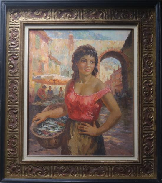 A. Galzenati Neapolitan fish seller 25 x 21in.